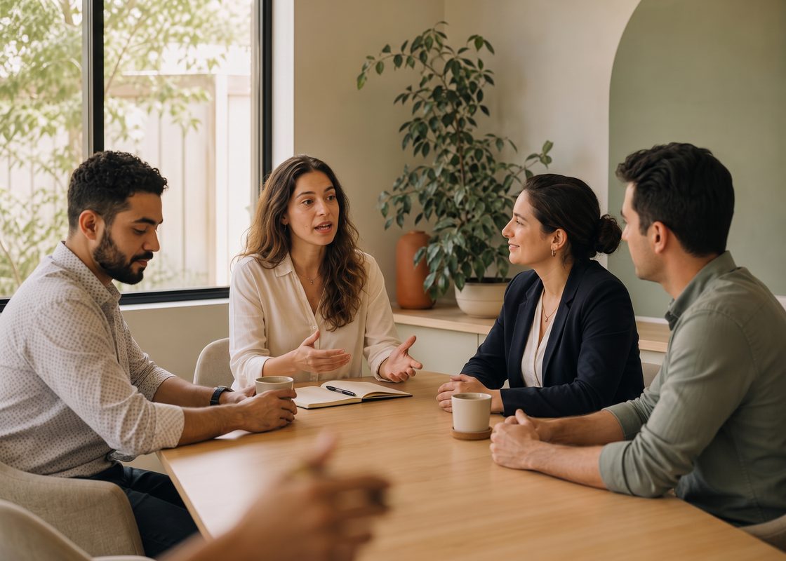 Profissionais participando de uma conversa sobre o ambiente de trabalho